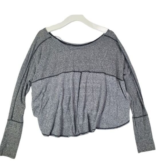 FREE PEOPLE Womens Top SZ XS Cloud Nine Gray Crop Lagenlook Slouchy Oversized - Picture 3 of 7